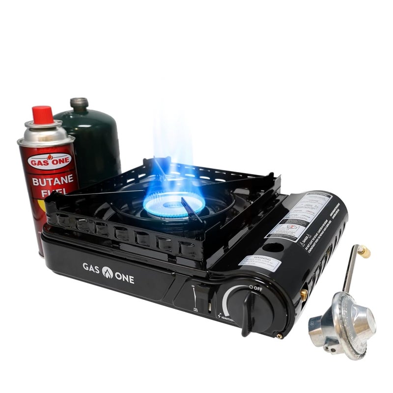GasOne Gas One Dual Fuel Portable Stove 15,000BTU With Brass Burner Head, Dual Spiral Flame Gas Stove - Patent Pending - Image 1