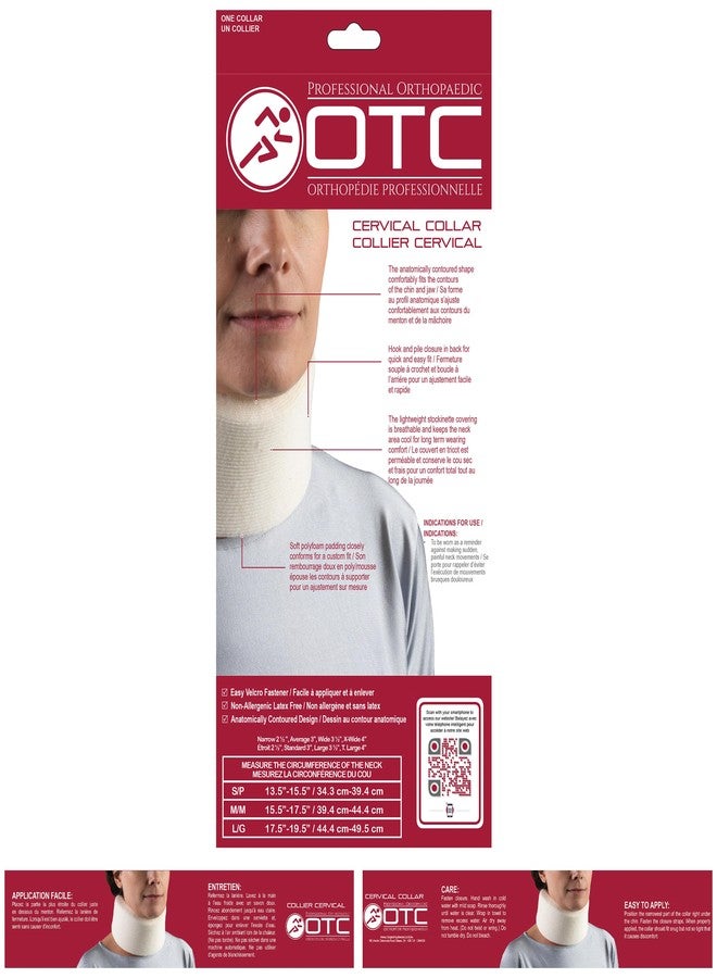 OTC Cervical Collar, Soft Contour Foam, Neck Support Brace, White Narrow 2.5" Depth, Medium - Image 4