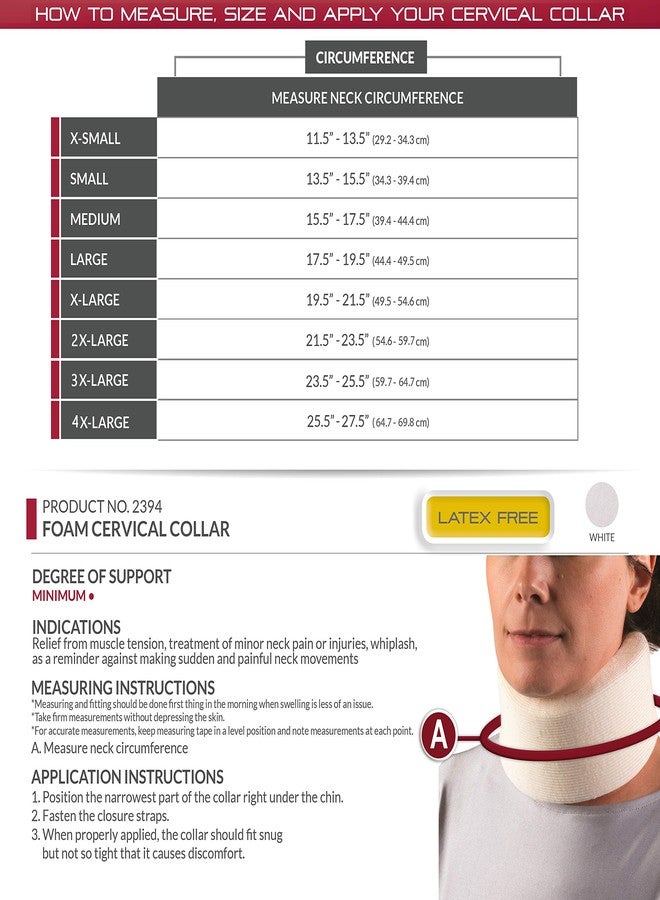 OTC Cervical Collar, Soft Contour Foam, Neck Support Brace, White Narrow 2.5" Depth, Medium - Image 2