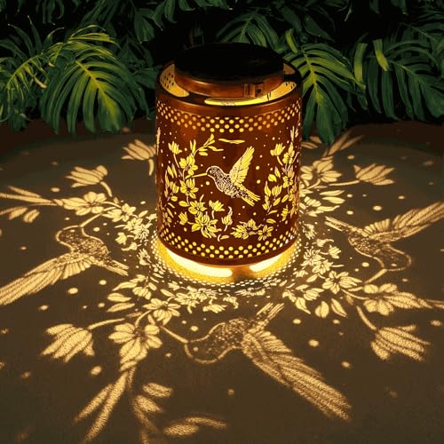 Tepaken Hummingbird Solar Lanterns Garden Decor Birthday Gifts for Women Mon Grandma Metal Hanging Solar Lights Waterproof Outdoor Decoration for Outside LED Lanterns for Yard Patio Lawn Pathway Landscape - Image 1