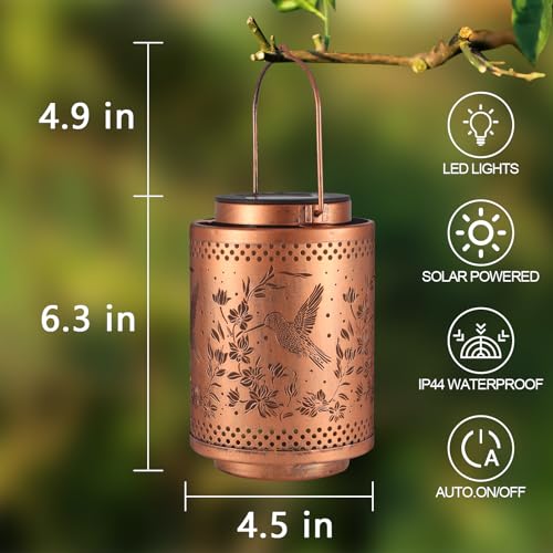 Tepaken Hummingbird Solar Lanterns Garden Decor Birthday Gifts for Women Mon Grandma Metal Hanging Solar Lights Waterproof Outdoor Decoration for Outside LED Lanterns for Yard Patio Lawn Pathway Landscape - Image 3