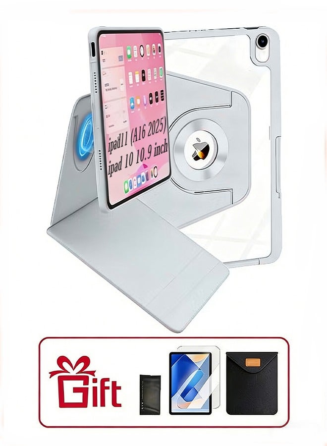 iPad 11th Generation Case (A16 2025) Case And iPad 10th 10.9 Inch Case, iPad Case 360 Degree Rotation With Pen Slot/Convenient Magnetic Attachment/Auto Sleep/Wake Slim Stand/Transparent Tpu Protective Case/AED 35 Gift Set Anti-Glare Protective Film/Felt Tablet Pouch - Gray - Image 1