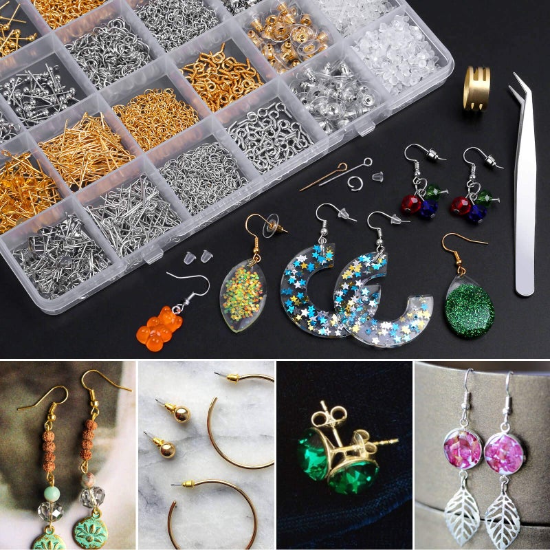 Caffox Earring Making Supplies Kit, Caffox 2900pcs Earring Hardware Pieces Repair Parts with Earring Hooks Posts Backs and Jump Rings for Making Earrings Studs and Jewelry Making (Silver & Gold) - Image 3