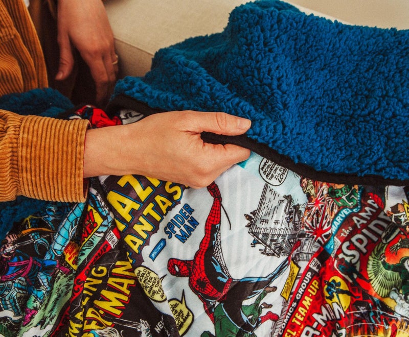 Surreal Entertainmen Marvel Spider-Man 60th Anniversary Special Edition Fleece Throw Blanket With Blue Sherpa Backing | Plush Soft Polyester Cover For Sofa and Bed  Cozy Home Decor  Luxury Room Essentials | 72 x 67 Inches  - Image 5