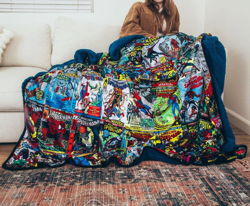 Surreal Entertainmen Marvel Spider-Man 60th Anniversary Special Edition Fleece Throw Blanket With Blue Sherpa Backing | Plush Soft Polyester Cover For Sofa and Bed  Cozy Home Decor  Luxury Room Essentials | 72 x 67 Inches  - Image 4