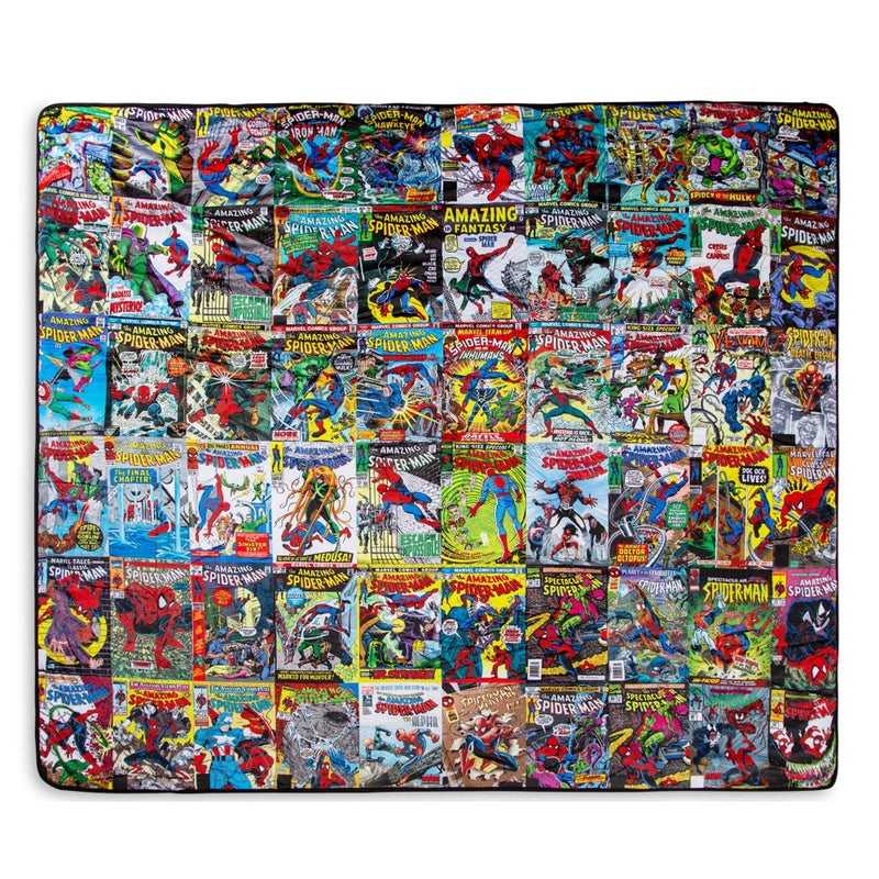 Surreal Entertainmen Marvel Spider-Man 60th Anniversary Special Edition Fleece Throw Blanket With Blue Sherpa Backing | Plush Soft Polyester Cover For Sofa and Bed  Cozy Home Decor  Luxury Room Essentials | 72 x 67 Inches  - Image 1