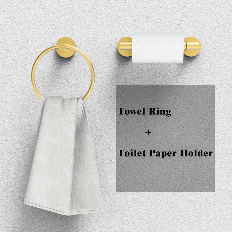RARXTR Gold Toilet Paper Holder & Towel Ring SUS304 Stainless Steel 2pc Bathroom Hardware Set with Double Post Pivoting Toilet Paper Roll Holder Wall Mount & Bathroom Towel Holder Set - Image 1
