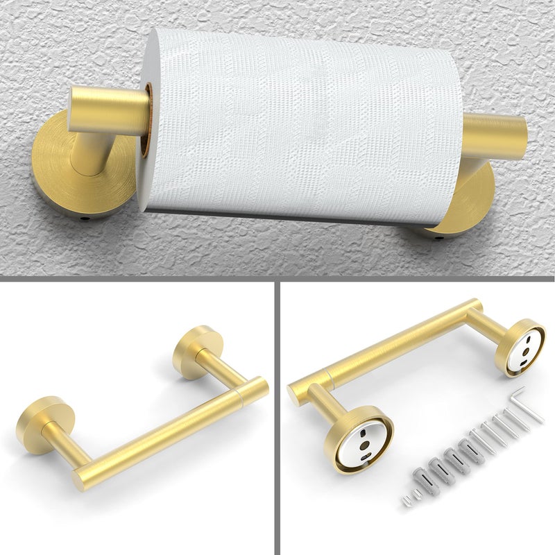 RARXTR Gold Toilet Paper Holder & Towel Ring SUS304 Stainless Steel 2pc Bathroom Hardware Set with Double Post Pivoting Toilet Paper Roll Holder Wall Mount & Bathroom Towel Holder Set - Image 3