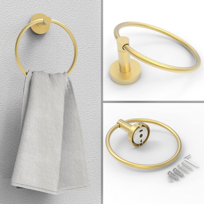 RARXTR Gold Toilet Paper Holder & Towel Ring SUS304 Stainless Steel 2pc Bathroom Hardware Set with Double Post Pivoting Toilet Paper Roll Holder Wall Mount & Bathroom Towel Holder Set - Image 2