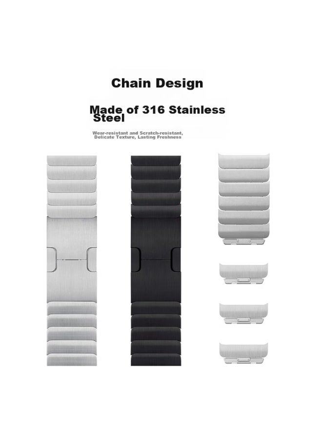 Mssm Stainless Steel Metal Watch Band Compatible With Apple Watch Ultra/iwatch S10/9/8/7/6/se, Single Bead Steel Chain Band Black - Image 1