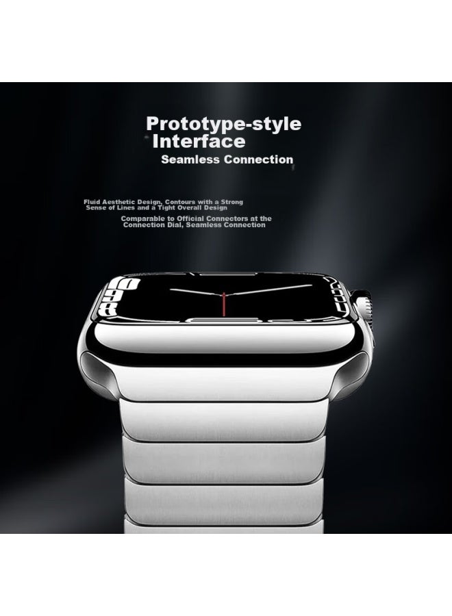 Mssm Stainless Steel Metal Watch Band Compatible With Apple Watch Ultra/iwatch S10/9/8/7/6/se, Single Bead Steel Chain Band Black - Image 2