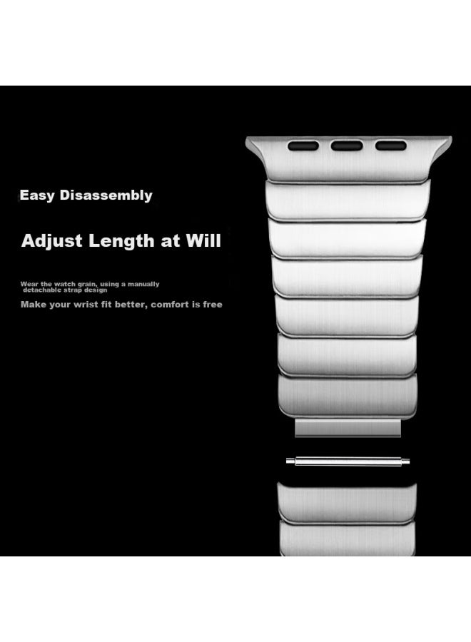 Mssm Stainless Steel Metal Watch Band Compatible With Apple Watch Ultra/iwatch S10/9/8/7/6/se, Single Bead Steel Chain Band Black - Image 4