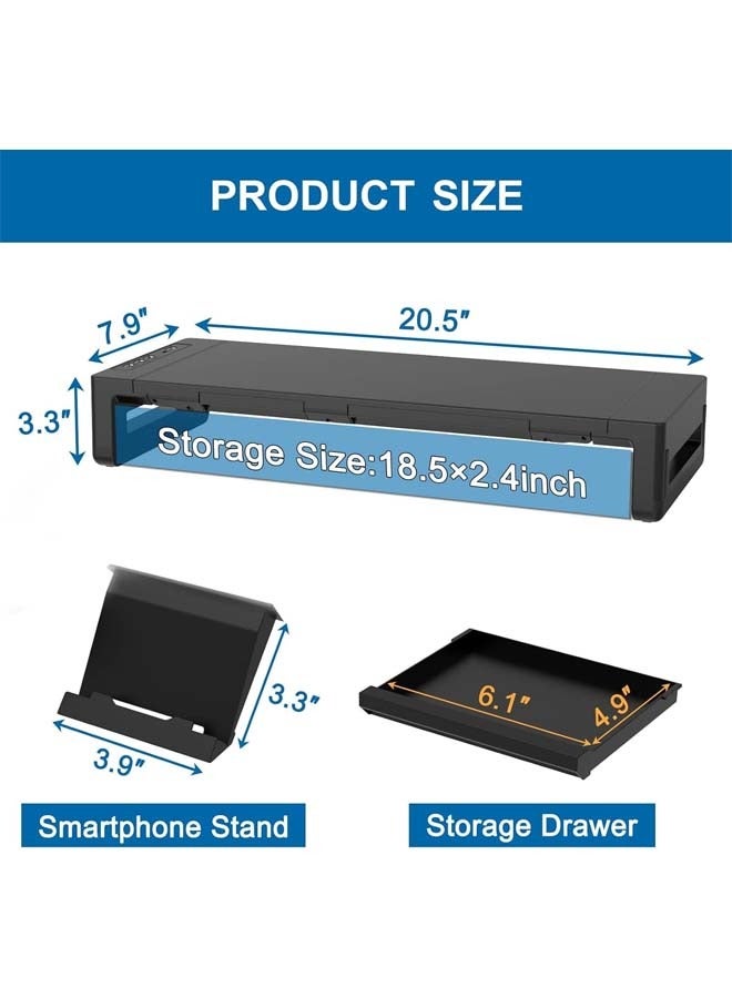 Monitor Stand Riser, Foldable Computer Monitor Stand for Desk with USB 3.0 and Charging Port, Laptop Desk Shelf  Monitor Riser with Storage Drawer and Tablet Phone Hold - Image 5