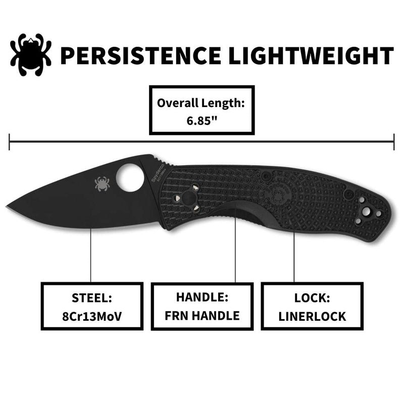Spyderco سكين جيب خفيف سبايدركو بيرسستنس - شفرة أكسيد أسود متينة مع مقبض FRN ذو نسيج ثنائي الاتجاه - سكين طي للاستخدام اليومي للمستخدمين التكتيكيين - Image 5