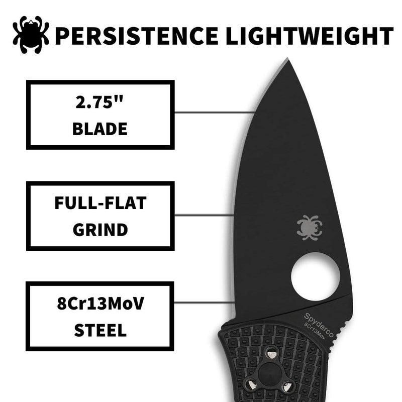 Spyderco سكين جيب خفيف سبايدركو بيرسستنس - شفرة أكسيد أسود متينة مع مقبض FRN ذو نسيج ثنائي الاتجاه - سكين طي للاستخدام اليومي للمستخدمين التكتيكيين - Image 3