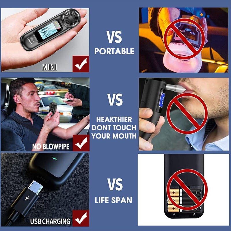 STHIRA جهاز اختبار الكحول STHIRA® قابل لإعادة الشحن عبر USB، جهاز تحليل التنفس المحمول للاستخدام الشخصي والمهني، شاشة LCD رقمية 0.00-0.19% BAC، جهاز تحليل التنفس عالي الدقة - Image 3
