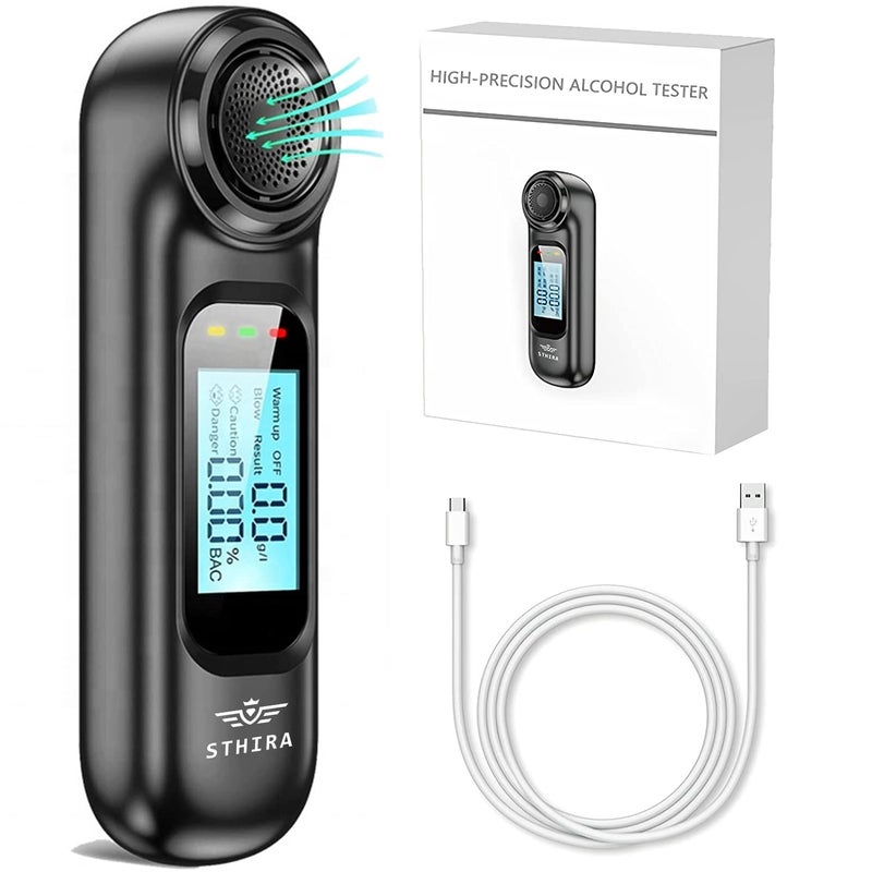 STHIRA جهاز اختبار الكحول STHIRA® قابل لإعادة الشحن عبر USB، جهاز تحليل التنفس المحمول للاستخدام الشخصي والمهني، شاشة LCD رقمية 0.00-0.19% BAC، جهاز تحليل التنفس عالي الدقة - Image 1