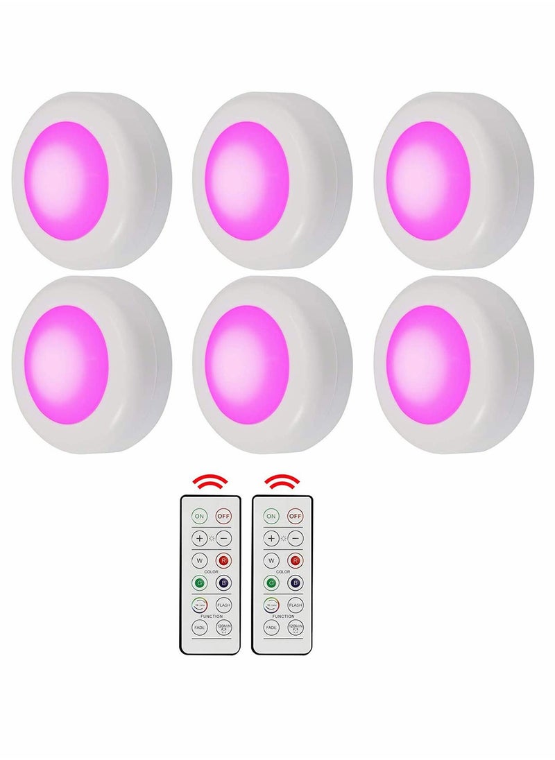 KASTWAVE Under Cabinet Lights, Cupboard Lights RGB Night Light Puck Lighting 4000K Dimmable Battery Powered Atmosphere Light with Remote Control for Kitchen Closet, 6 Pack  - Image 1
