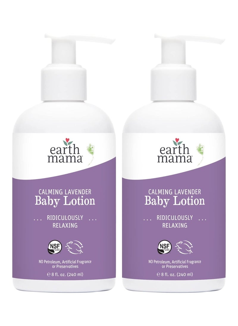 Earth Mama Calming Lavender Baby Lotion, Nourishing Organic Calendula + Rooibos For Sensitive Skin, 8 Fl Oz (2-Pack)  - Image 1