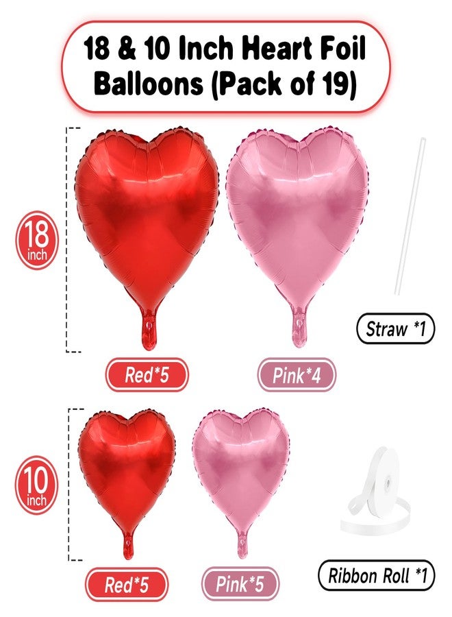Vibzox Pink Red Heart Balloons, 19PCS Light Pink and Red Heart Shape Balloon, 18Inch with 10Inch Red Pink Helium Mylar Heart Balloon for Birthday Bridal Engagement Wedding Valentine Party Decorations - Image 2