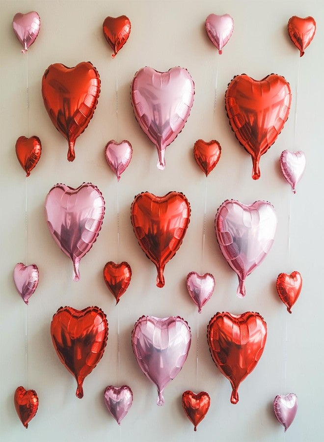 Vibzox Pink Red Heart Balloons, 19PCS Light Pink and Red Heart Shape Balloon, 18Inch with 10Inch Red Pink Helium Mylar Heart Balloon for Birthday Bridal Engagement Wedding Valentine Party Decorations - Image 3