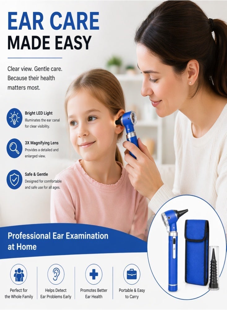TNM Medical Optical Fiber Otoscope LED | ENT Ear Inspection Diagnostic Device – Blue - Image 4