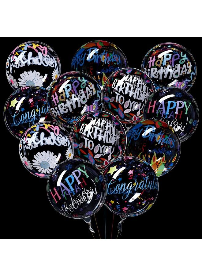 Skylety 12 قطعة بالونات عيد ميلاد سعيدة بالونات بوبو شفافة بالونات دائرية واضحة بالونات ملونة 4D لحفلة عيد الميلاد زينة الزفاف حفلة استقبال المولود، 20 بوصة - Image 1