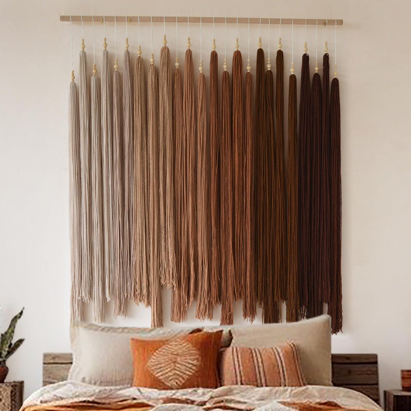 IOWER Macrame Wall Hanging Yarn Fiber Wall Art Beaded Tassel Home Decor for Bedroom Living Room 39" W x 45" L - Image 3