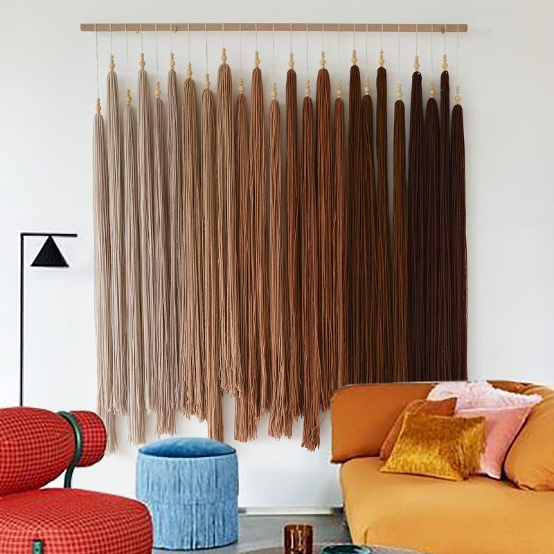 IOWER Macrame Wall Hanging Yarn Fiber Wall Art Beaded Tassel Home Decor for Bedroom Living Room 39" W x 45" L - Image 1