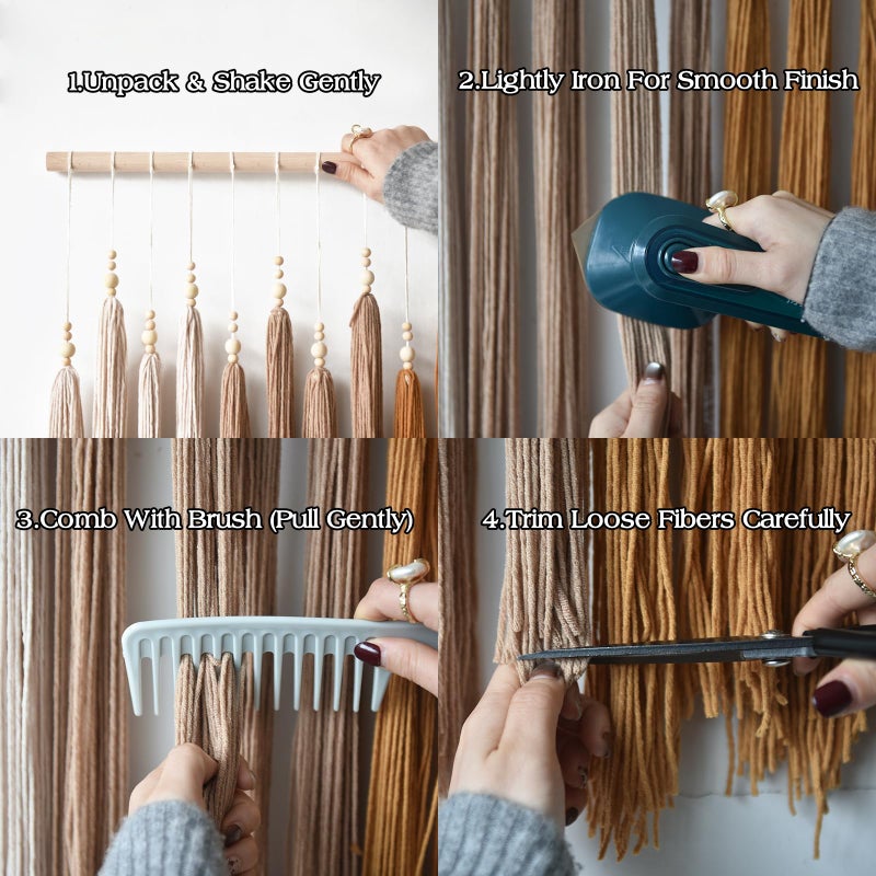 IOWER Macrame Wall Hanging Yarn Fiber Wall Art Beaded Tassel Home Decor for Bedroom Living Room 39" W x 45" L - Image 2