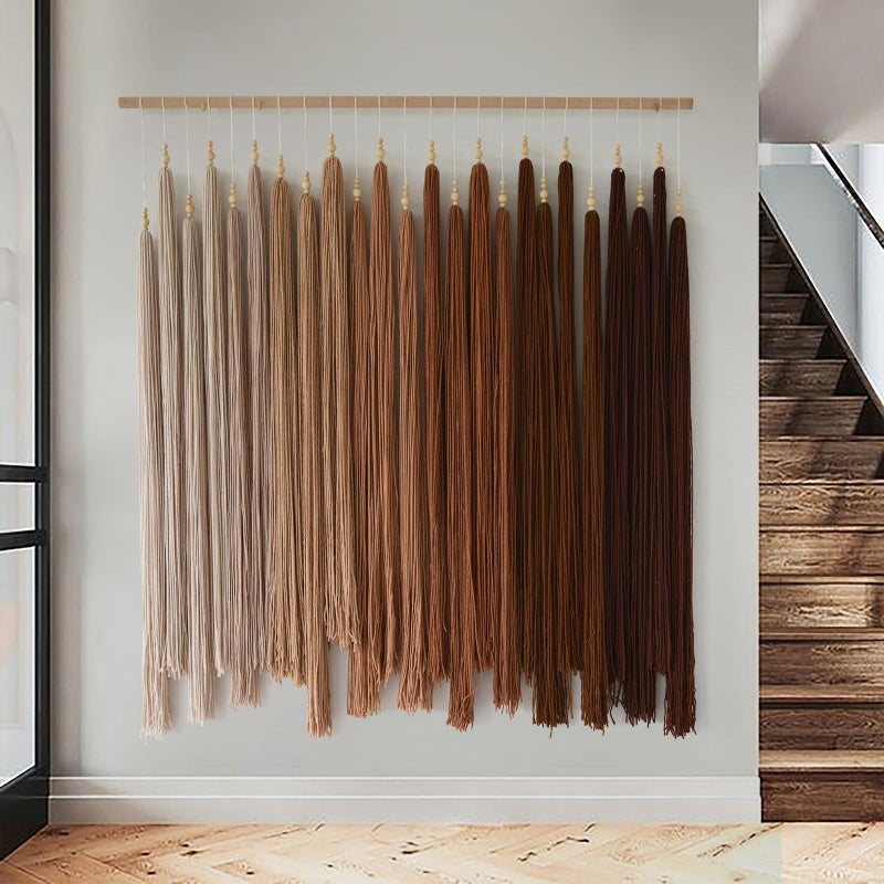 IOWER Macrame Wall Hanging Yarn Fiber Wall Art Beaded Tassel Home Decor for Bedroom Living Room 39" W x 45" L - Image 4