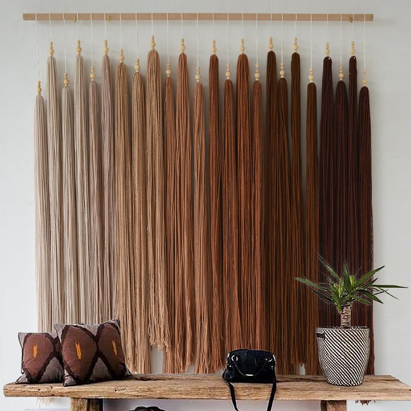 IOWER Macrame Wall Hanging Yarn Fiber Wall Art Beaded Tassel Home Decor for Bedroom Living Room 39" W x 45" L - Image 5