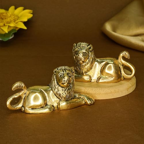 Ekhasa 100% Pure Brass Lion Showpiece for Home Decor Living Room Decorative Items | Showpieces Gift Items for Home Decoration | Center Table TV Unit Showcase Shelf Office Desk Interior Artifacts - Image 1