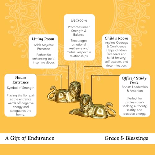 Ekhasa 100% Pure Brass Lion Showpiece for Home Decor Living Room Decorative Items | Showpieces Gift Items for Home Decoration | Center Table TV Unit Showcase Shelf Office Desk Interior Artifacts - Image 5