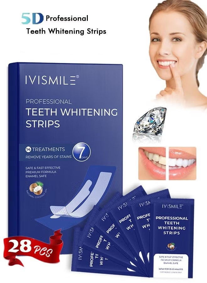 إيفيسميل مجموعة تبييض الأسنان 5D، 28 قطعة، شرائط تبييض الأسنان للأسنان الحساسة، تأثيرات احترافية، 28 شريط تبييض آمن، إزالة البقع العميقة وتبييض الأسنان - Image 1