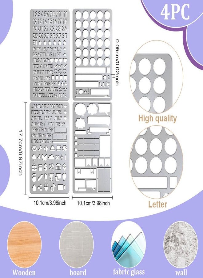UNICRAFTALE 4Pcs Metal Stencils for Craft Wood Burning 4 Styles Alphabet and Number Stencils Stainless Steel Reusable Template Planning Banners Metal Journal Stencil for Drawing Scrapbooking - Image 3