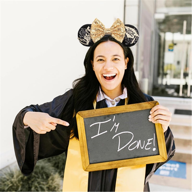 Kiddale Mouse Ears Headband for Graduation,Sequin Mouse Ear Hairband Hair Hoop Accessoties for Class of 2025 Graduation Party Favors Park Trip Grad Decoration(Black Champagne) - Image 3