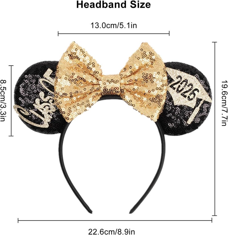 Kiddale Mouse Ears Headband for Graduation,Sequin Mouse Ear Hairband Hair Hoop Accessoties for Class of 2025 Graduation Party Favors Park Trip Grad Decoration(Black Champagne) - Image 2