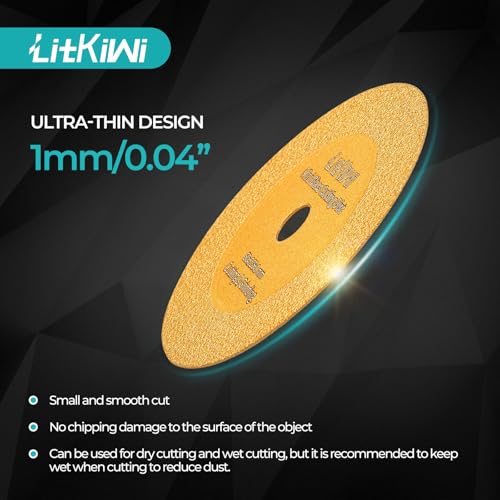 LitKiwi 1/4" Hex Shank with 2PCS Diamond Cutting Blade Wheel for PVC Pipe Cutter,Mini Glasses Cutting Disc Also for Cutting Glass, Jade, Crystal, Ceramics and etc. - Image 4
