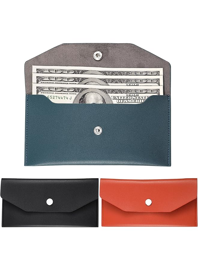 erorex 3 Pieces Cash Envelopes Bag Pu Leather Cash Money Pouch Cash Wallet Envelope Reusable For Spring Festival Wedding Birthday Graduation Holidays Black Orange Dark Green One Size  - Image 1