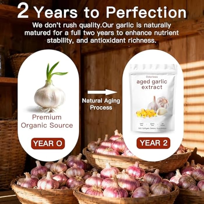 YATIME Aged Garlic Extract,Odorless Organic Garlic Capsules for Heart & Immune Antioxidant Supplements,Vegetarian,Non-GMO,Gluten-Free, All-Natural,300 Softgels - Image 2