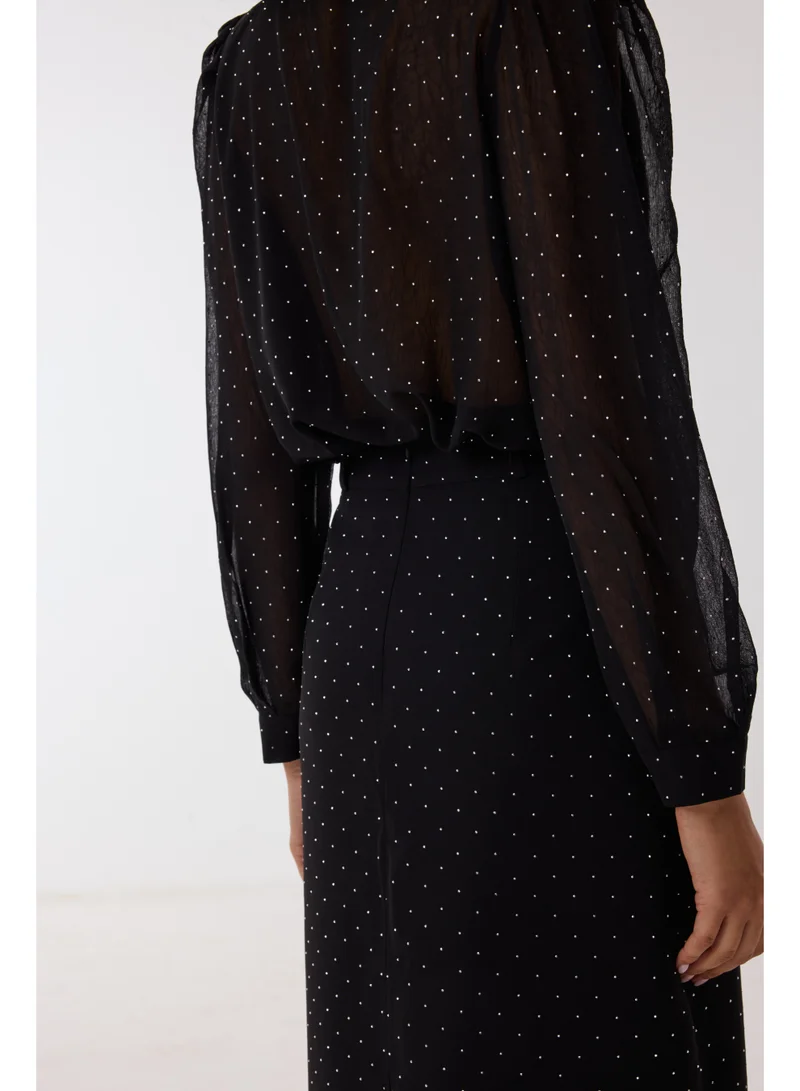 Ashita Fernandes  Sheer Polka Dot Chiffon Button-Down Skirt with Relaxed Fit – Black  | Best Price UAE