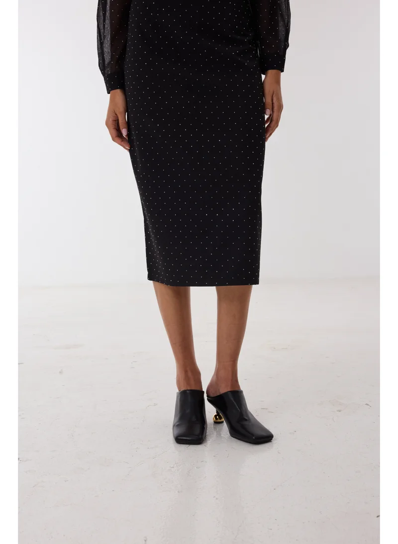 Ashita Fernandes  Sheer Polka Dot Chiffon Button-Down Skirt with Relaxed Fit – Black  | Best Price UAE