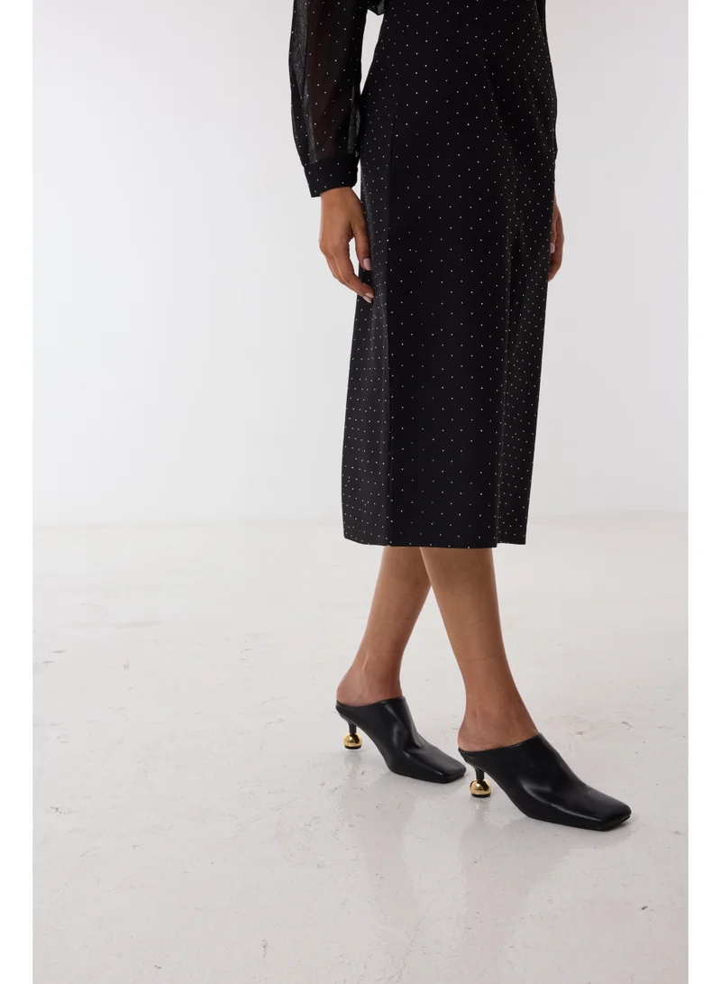 Ashita Fernandes  Sheer Polka Dot Chiffon Button-Down Skirt with Relaxed Fit – Black  | Best Price UAE