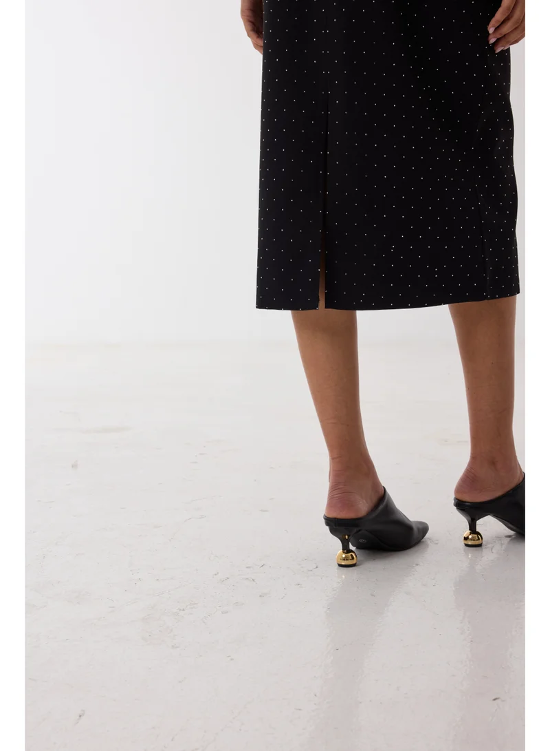 Ashita Fernandes  Sheer Polka Dot Chiffon Button-Down Skirt with Relaxed Fit – Black  | Best Price UAE