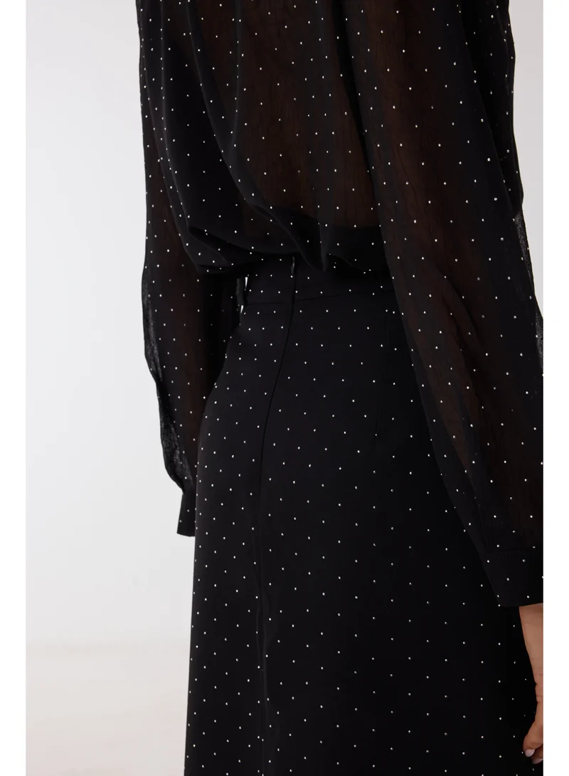 Ashita Fernandes  Sheer Polka Dot Chiffon Button-Down Skirt with Relaxed Fit – Black  | Best Price UAE