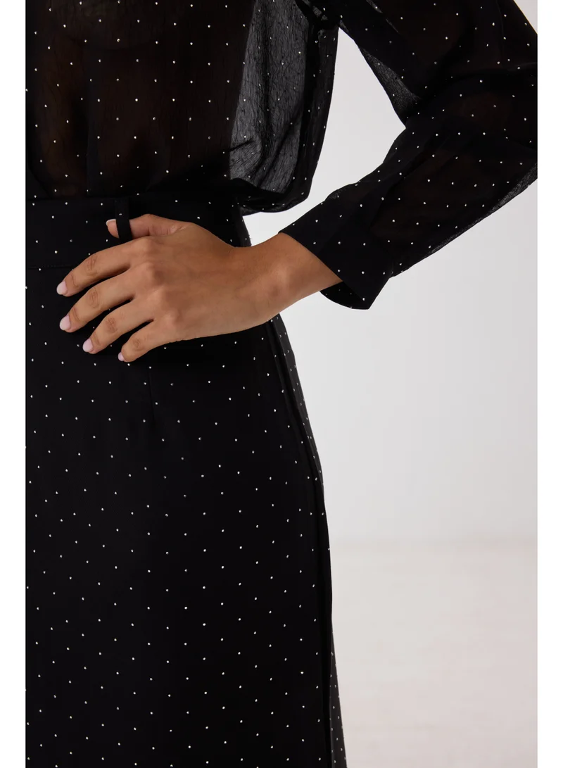 Ashita Fernandes  Sheer Polka Dot Chiffon Button-Down Skirt with Relaxed Fit – Black  | Best Price UAE