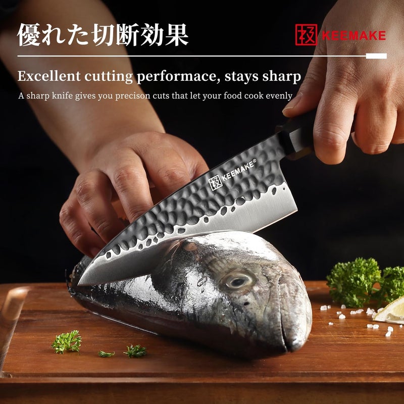 KEEMAKE Deba Knife 6 inch, Double Bevel Japanese 440C Stainless Steel Fish/Fillet Knife with G10 Bolster Octagonal Wood Handle - Image 3