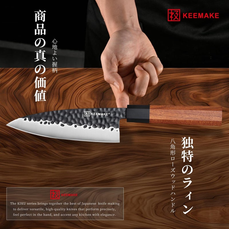 KEEMAKE Deba Knife 6 inch, Double Bevel Japanese 440C Stainless Steel Fish/Fillet Knife with G10 Bolster Octagonal Wood Handle - Image 5