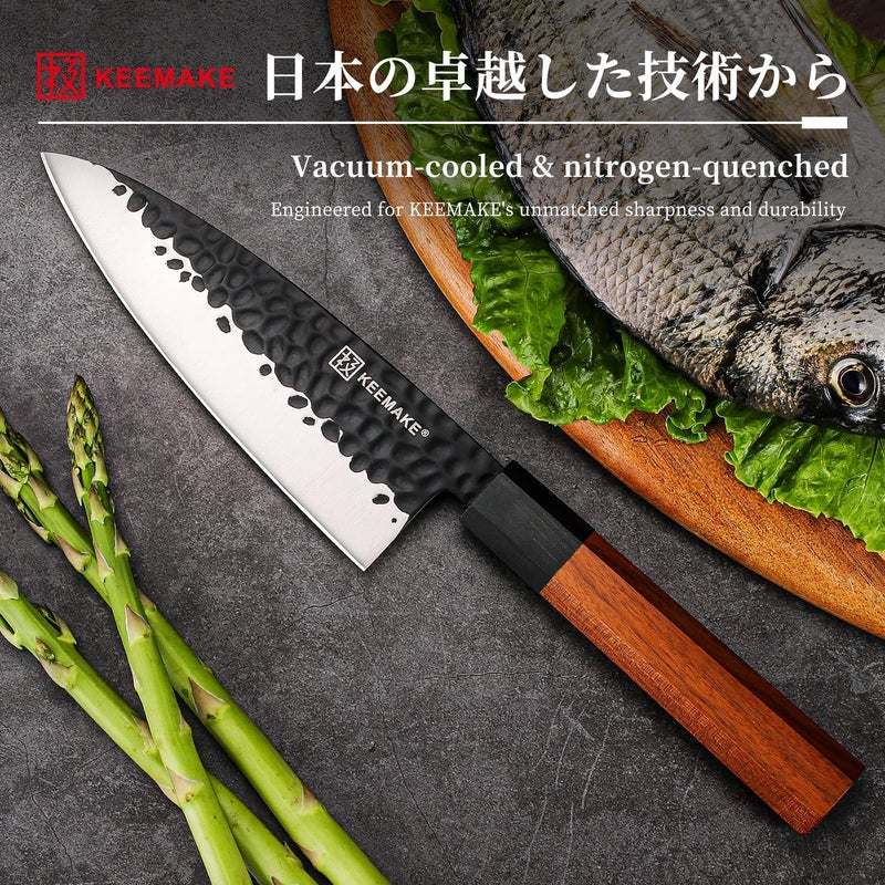 KEEMAKE Deba Knife 6 inch, Double Bevel Japanese 440C Stainless Steel Fish/Fillet Knife with G10 Bolster Octagonal Wood Handle - Image 4
